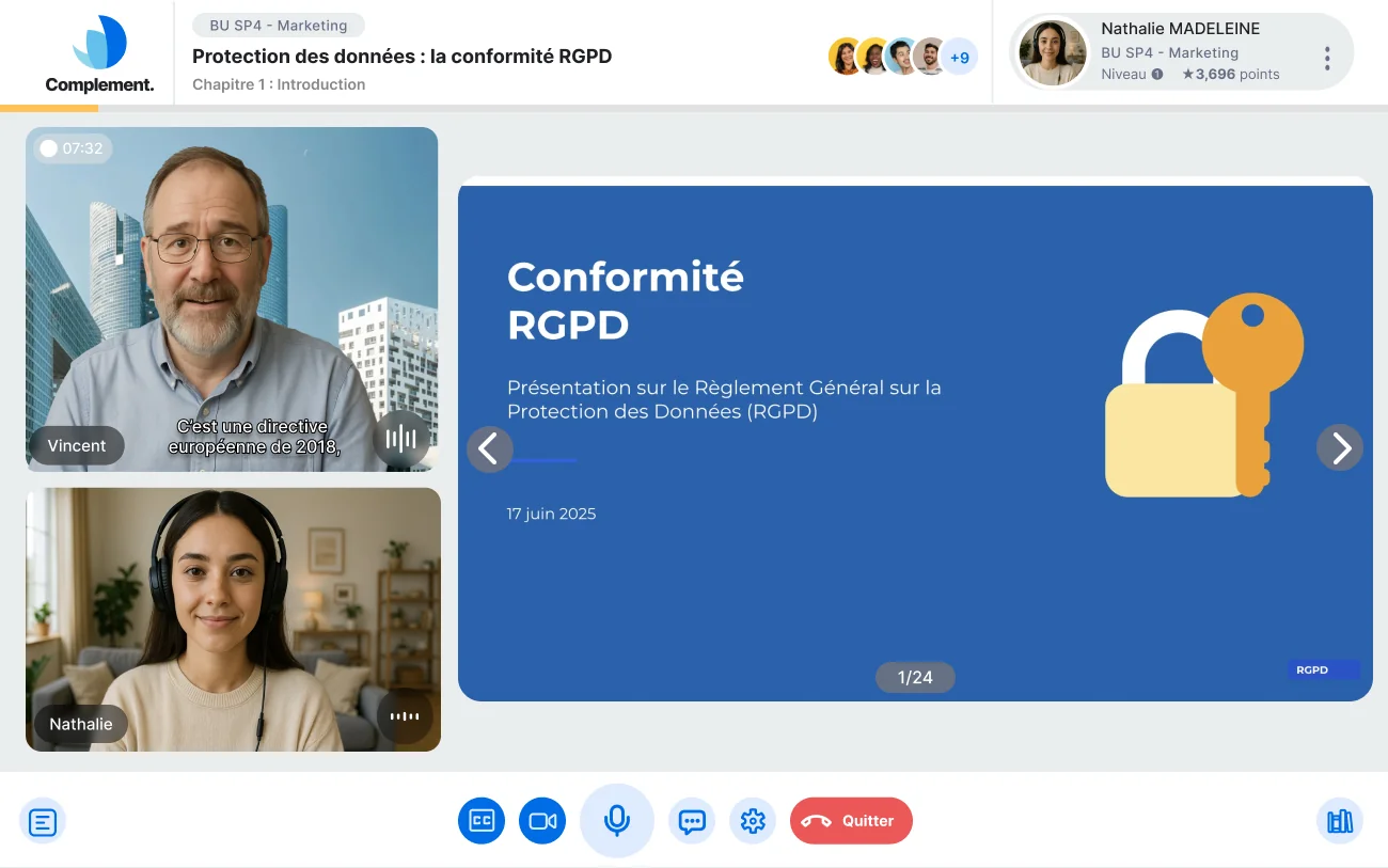 Interface Complement — Avatar IA conversationnel en formation